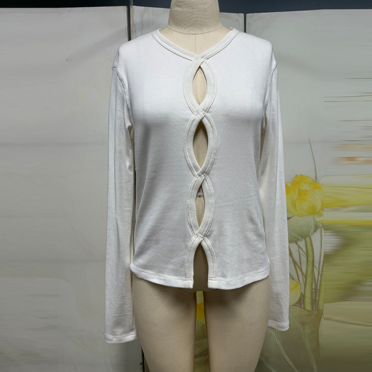 Custom Cutout Elegance Long Sleeve Tops