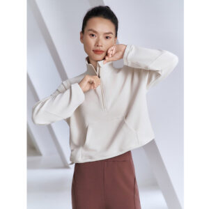 Chic Boxy Style Gym Jacket Quarter Zip Pullover Sports Jacket