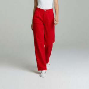 Custom Linen Pants Relaxed Straight Leg Linen Trouser in Red